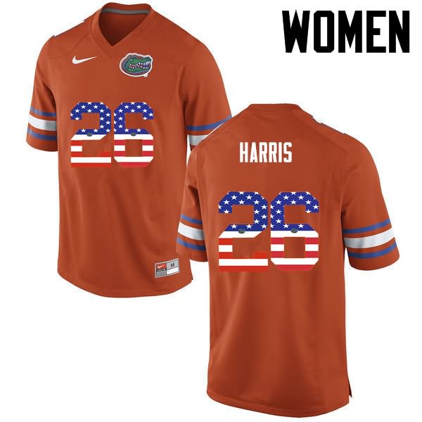 NCAA Florida Gators Marcell Harris Women's #26 USA Flag Fashion Nike Orange Stitched Authentic College Football Jersey IKL4164EA